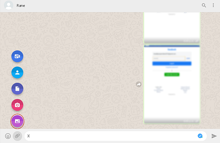 Okno wątku rozmowy internetowej WhatsApp z podświetloną ikoną Galerii