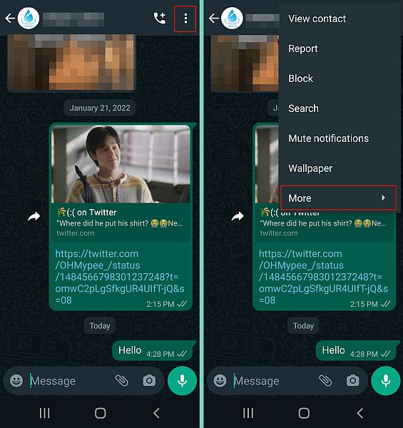 Přístup k dalším možnostem chatu v aplikaci Whatsapp