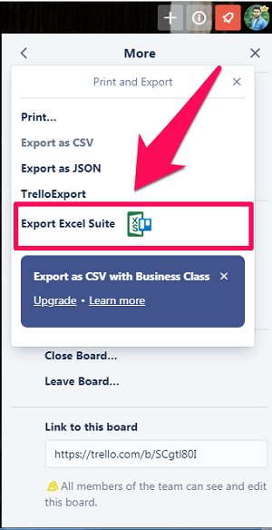 Wählen Sie die Option Excel-Suite exportieren