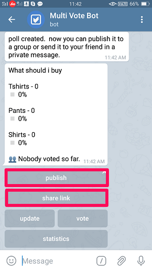 sdílet anketu na Telegramu