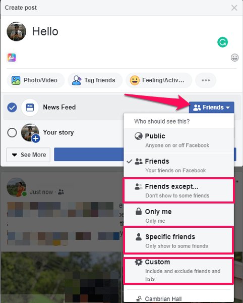 share posts with selected friends on Facebook