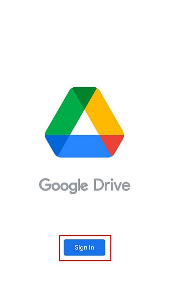 Página de login do Google Drive no ios