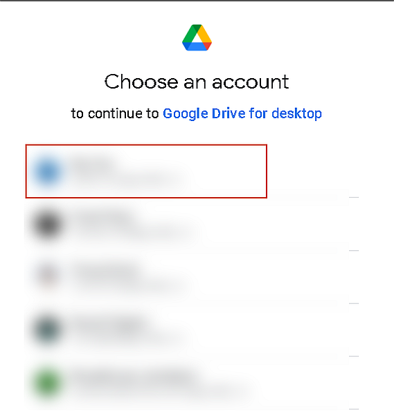 Google Drive für den Desktop-Anmeldebereich
