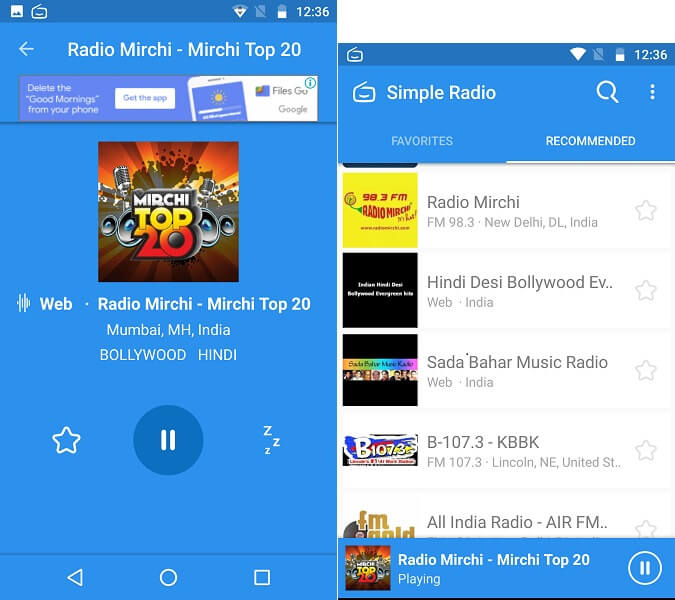 application radio android simple