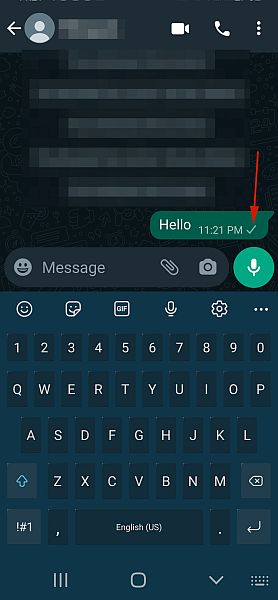 Un mensaje entregado como se ve en el hilo de chat de WhatsApp