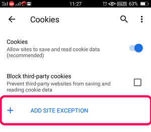exceptions de site sur mobile