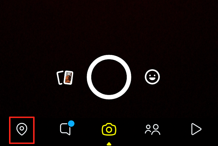Snapchat Home с выделенной кнопкой карты