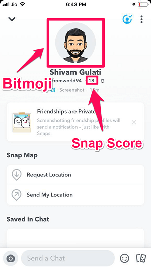 Snap Score и битмоджи на Snapchat