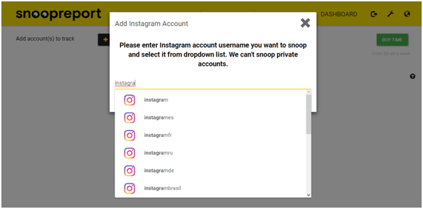snoopreport - aggiungi account instagram