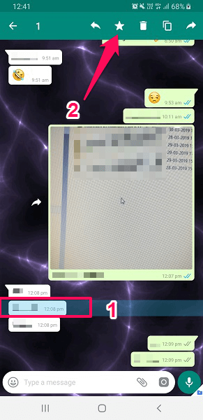 stjärnmärk eller bokmärk konversation i WhatsApp på Android
