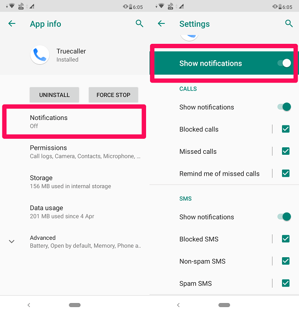 activer les notifications Truecaller dans Android