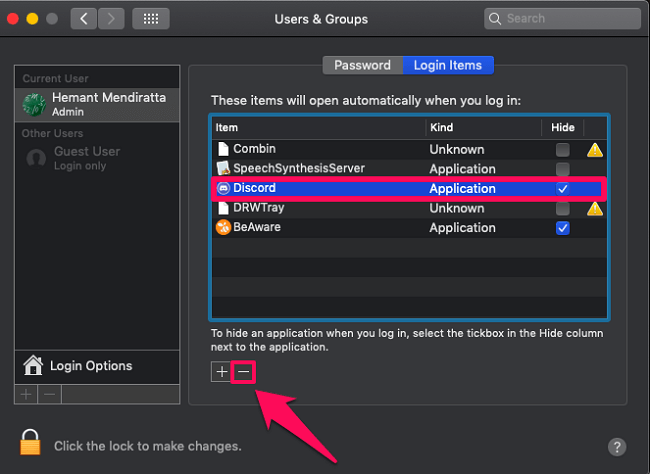 inaktivera Discord från att öppnas vid start på Mac