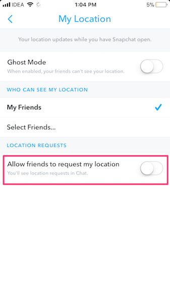 hindra vänner från att begära din plats på Snapchat