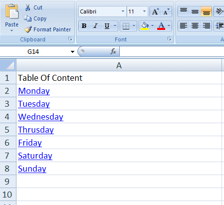 spis treści w Excelu
