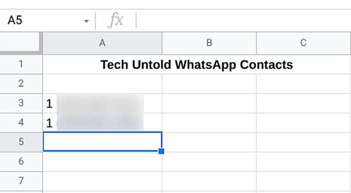 Kalkylbladsfil för Tech Untold WhatsApp-kontakter