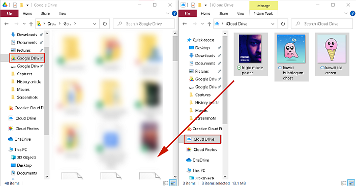 Ziehen von Dateien von einem Ordner in einen anderen in Windows