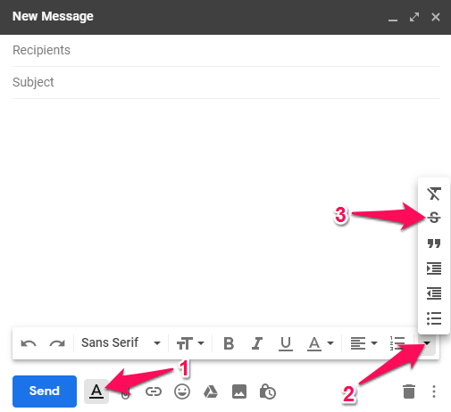 استخدام نص يتوسطه خط في gmail