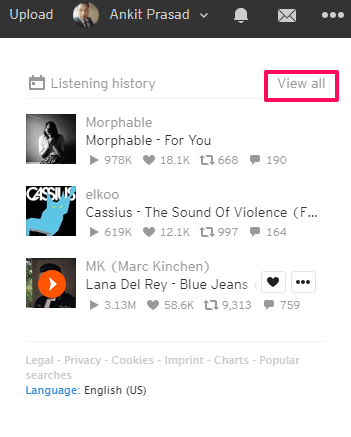 bekijk de volledige luistergeschiedenis op SoundCloud
