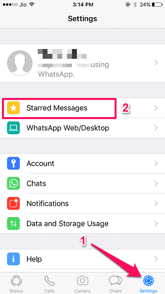 wyświetlaj wiadomości oznaczone gwiazdką w Whatsapp iPhone