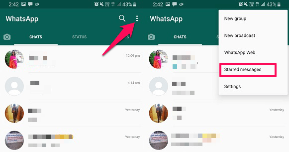 Sehen Sie sich markierte Nachrichten in WhatsApp auf Android an