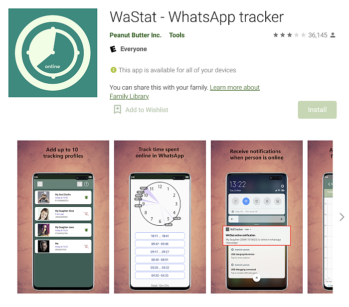 WaStat 앱 세부 정보 페이지