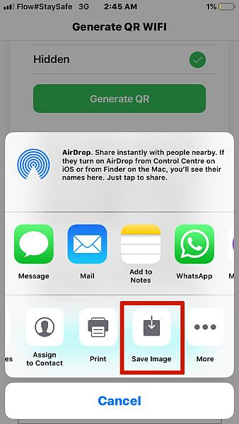 Salvando a imagem do código QR gerada no aplicativo Wifi QR Code Generator