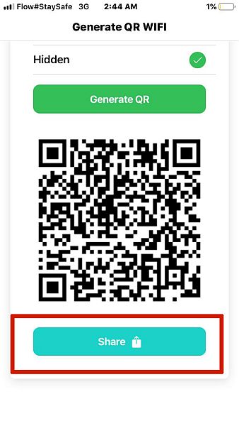 Sdílení Wifi QR kódu v aplikaci Wifi QR Code Generator