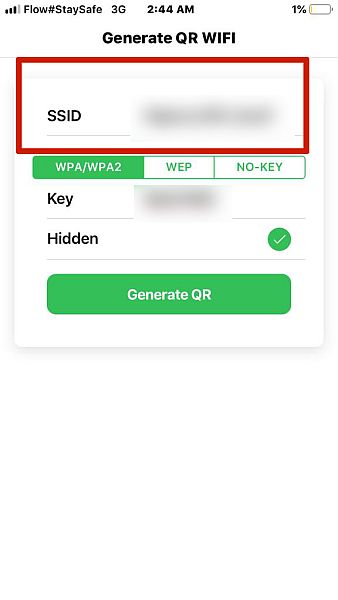 أدخل Wifi SSID إلى تطبيق Wif QR Code Generator