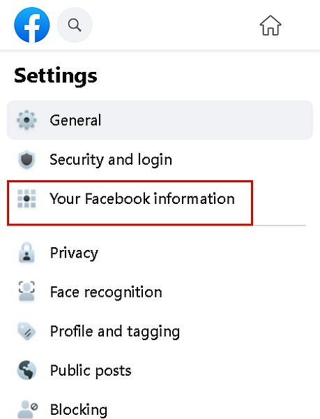 Facebook 계정 설정 및 Facebook 정보 옵션